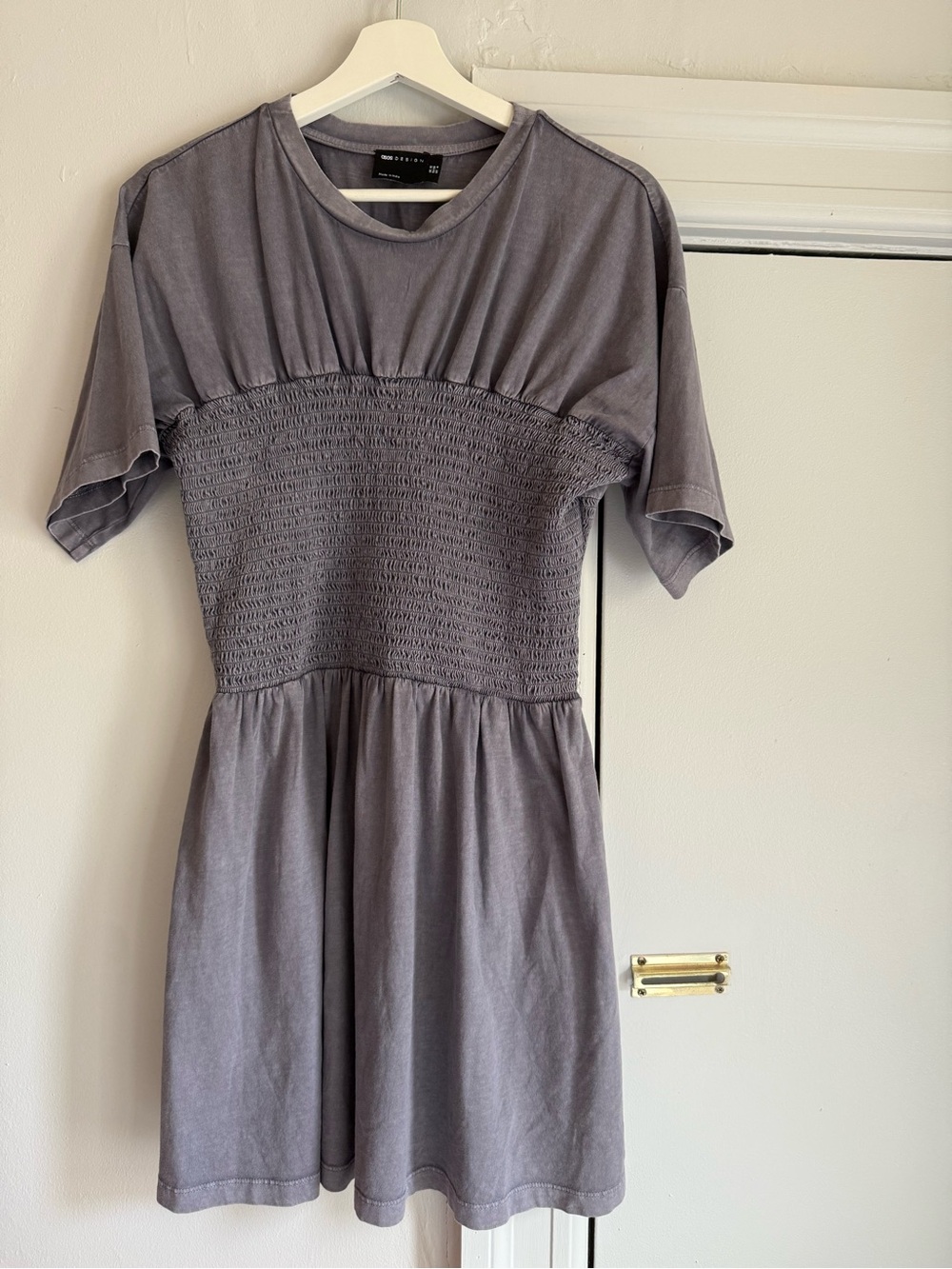 ASOS Smocked Waist Short Sleeve Dress — Gray